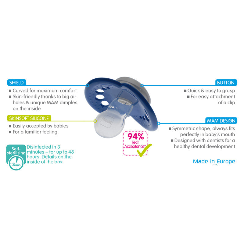 MAM Pure Start Soother Unisex 0-2m 2Pk