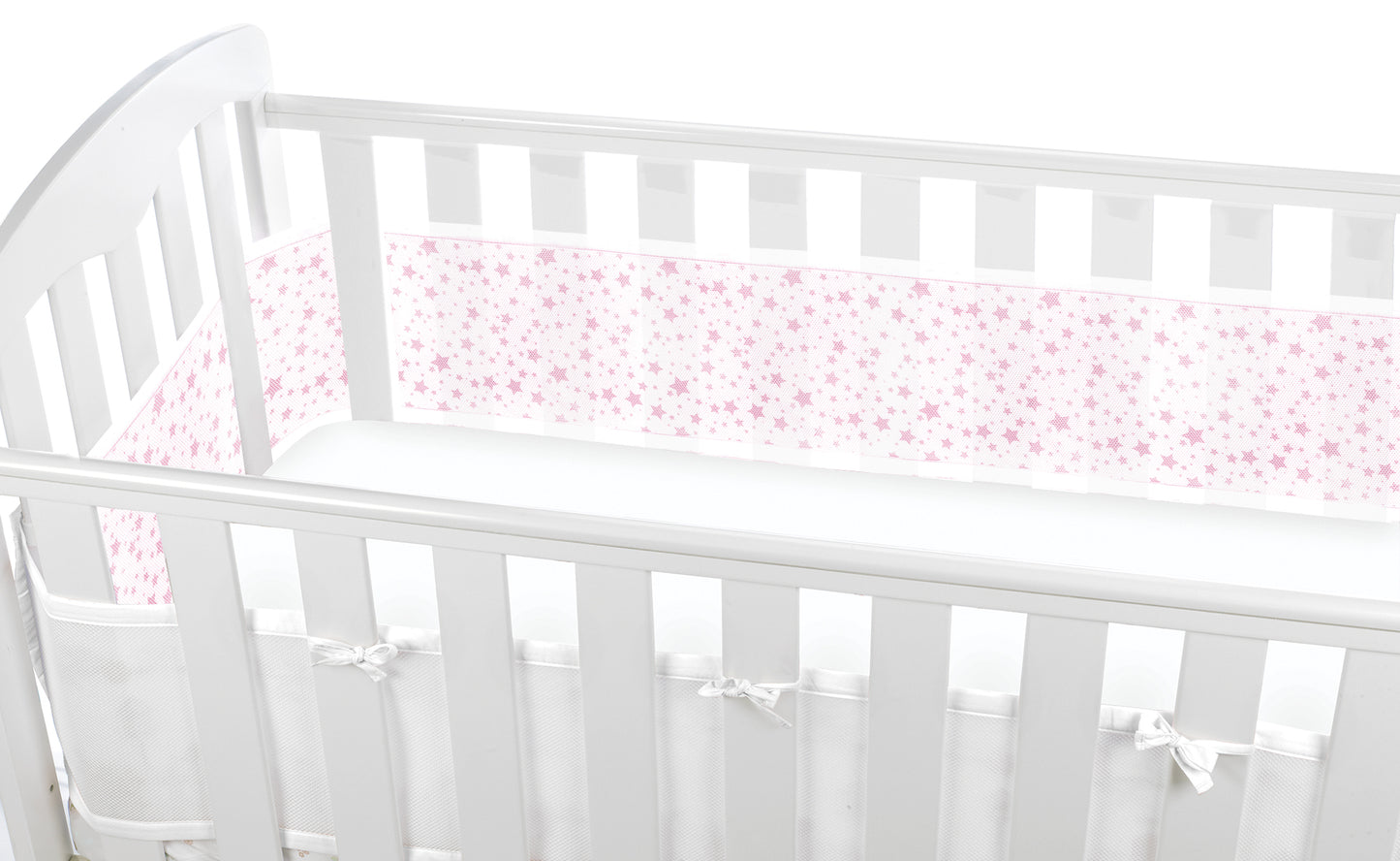 Breathable Baby Four Sided Mesh Cot Liner Pink Stars