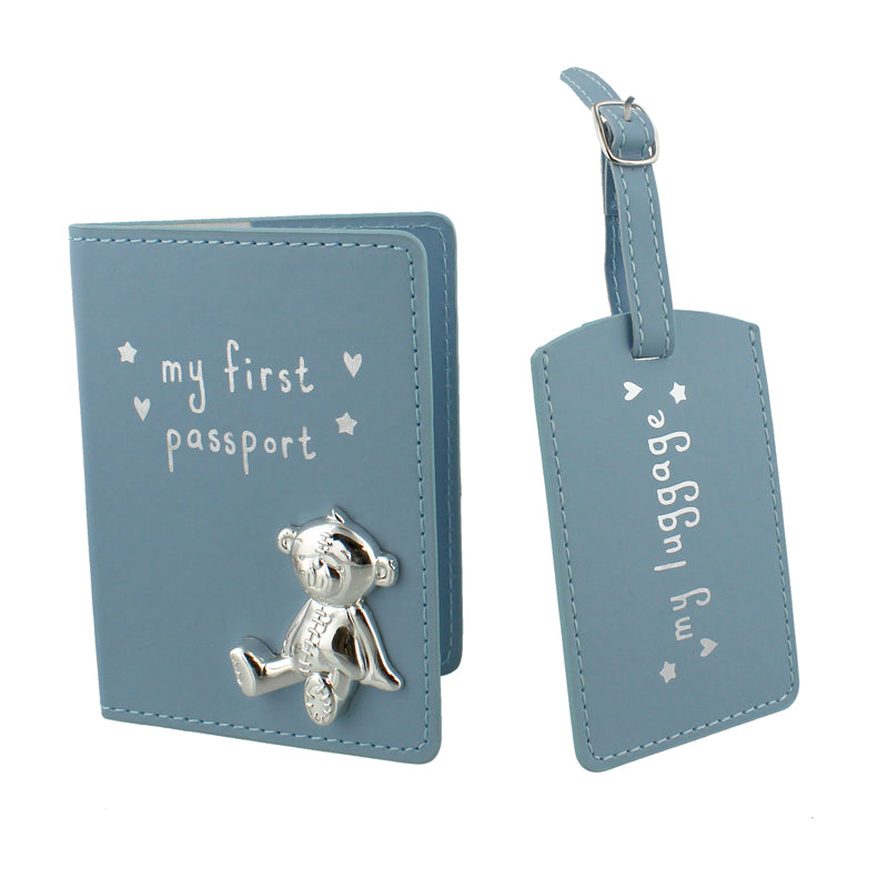 Button Corner PU My First Passport & Luggage Tag Blue