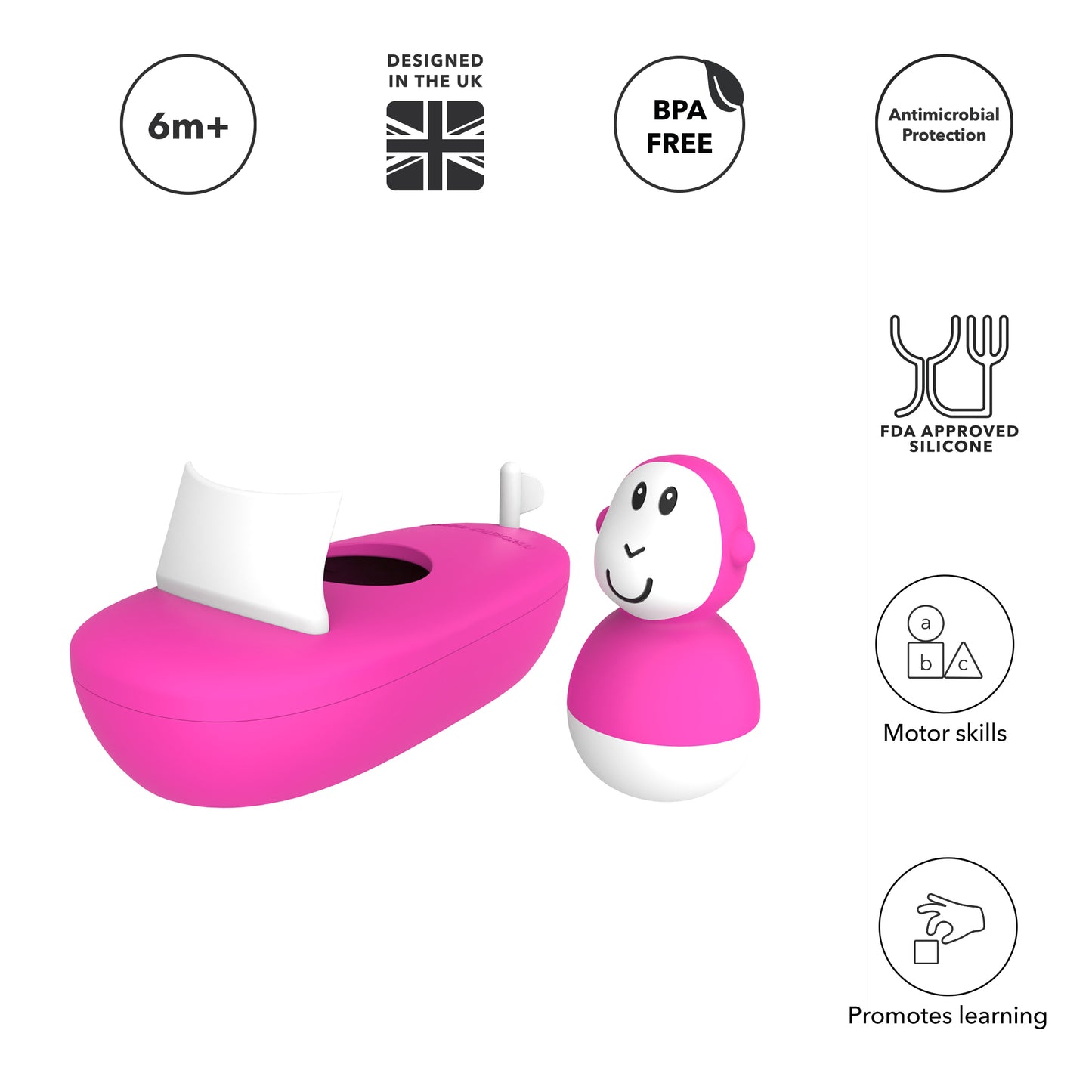 Matchstick Monkey Bathtime Boat Set Pink