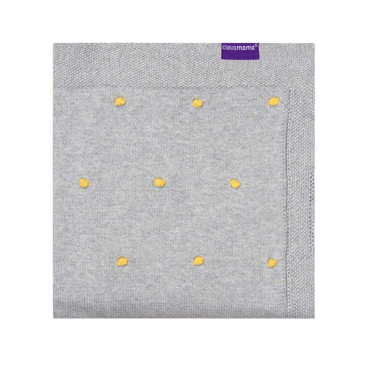 Clevamama Knitted Pom Pom Baby Blanket Grey