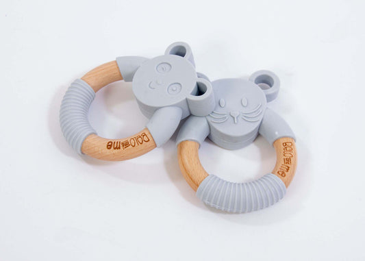Belo And Me Animal Wood Teether Monty Mouse Blue Grey