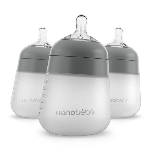Nanobebe Flexy Silicone Bottles Grey 270ml 3Pk