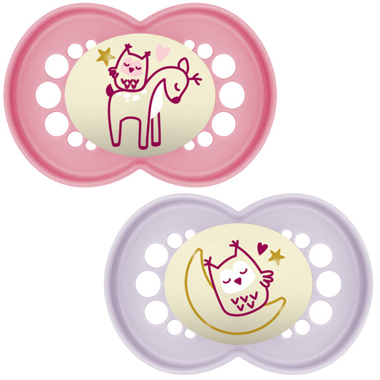 MAM Pure Night Soother Pink 6m+ 2Pk