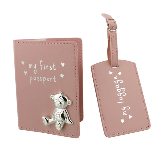 Button Corner PU My First Passport & Luggage Tag Pink