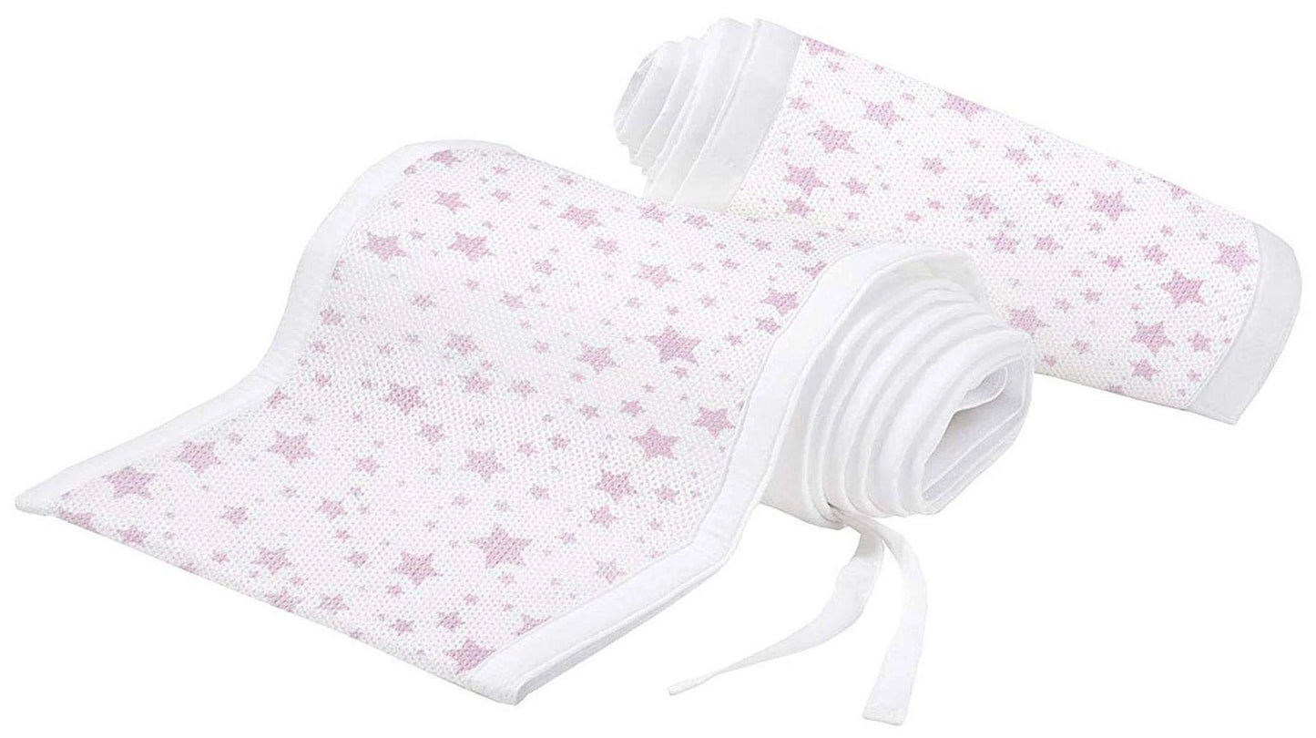 Breathable Baby Four Sided Mesh Cot Liner Pink Stars