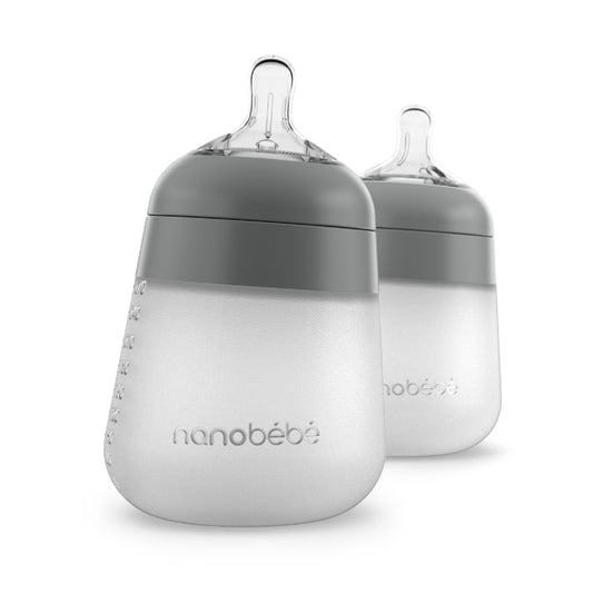 Nanobebe Flexy Silicone Bottles Grey 270ml 2Pk