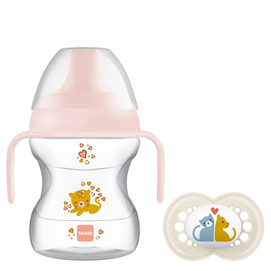 MAM Learn to Drink Cup Pink 190ml with Handles and Soother