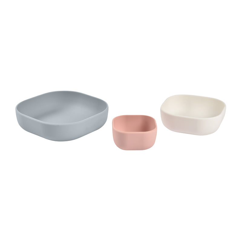 Beaba Set of 3 Silicone Bowls (Velvet Grey/Cotton/Dusty Rose)