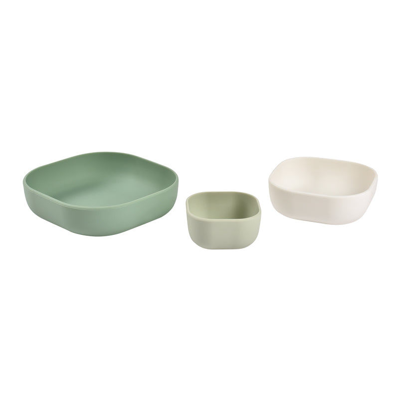 Beaba Set of 3 Silicone Bowls (Sage Green/Cotton/Misty Green)
