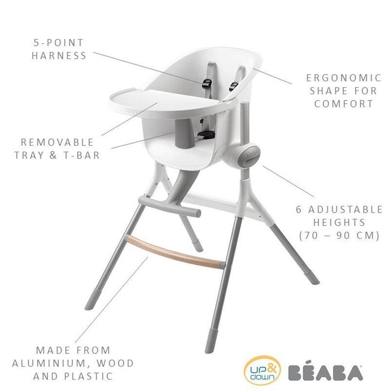 Béaba Up & Down Evolutive Highchair White Grey