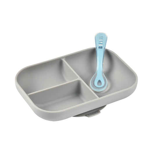 Beaba Silicone Suction Compartment Plate Grey