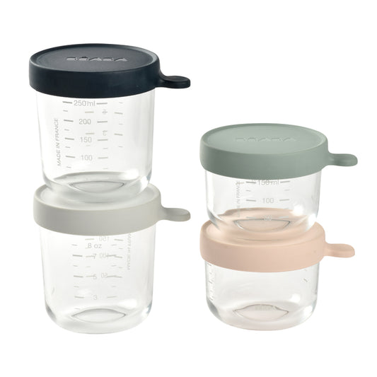 Beaba Glass Storage Jars Pink/Navy 4Pk