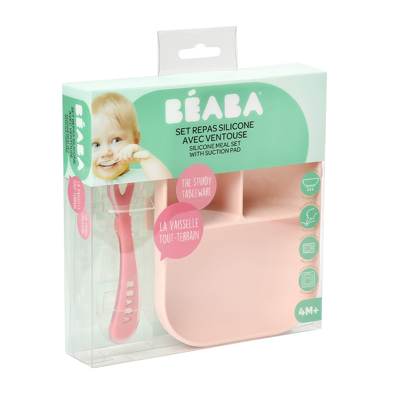 Beaba Silicone Suction Compartment Plate Pink