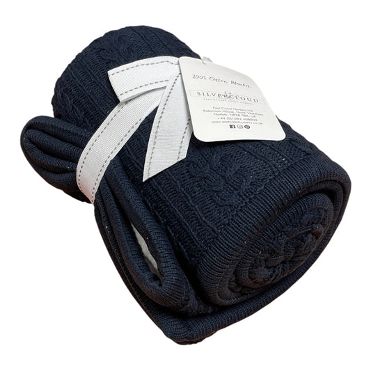 Silvercloud Cable Knit Blanket with Sherpa Reverse Navy Blue