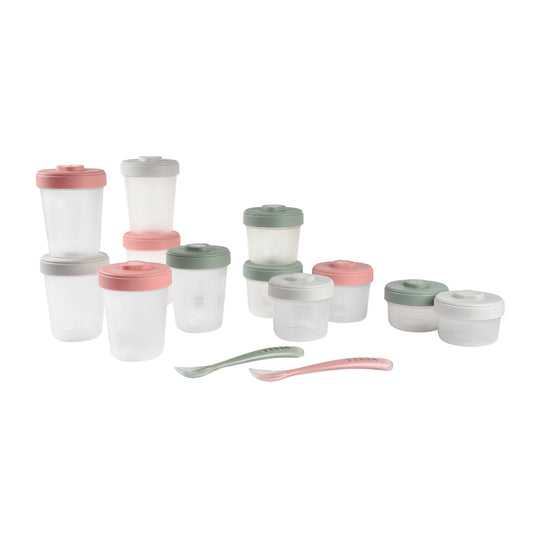 Beaba Baby Food Storage Clip Containers & Spoons Set Eucalyptus