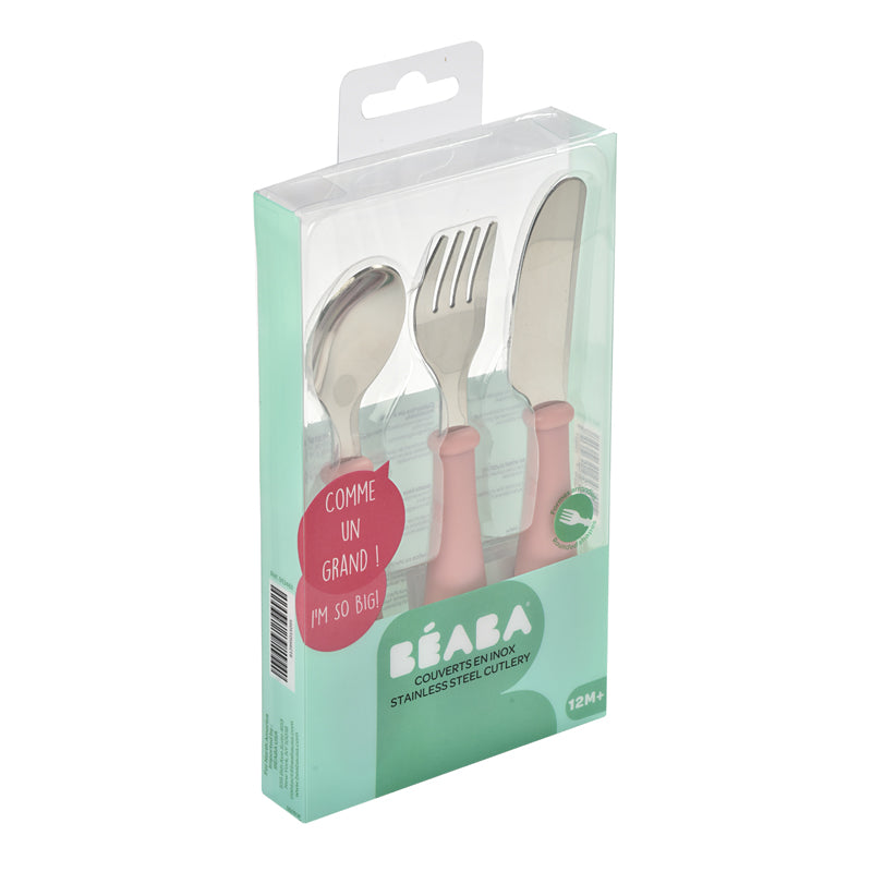 Beaba Stainless Steel Training Cutlery Pale Pink