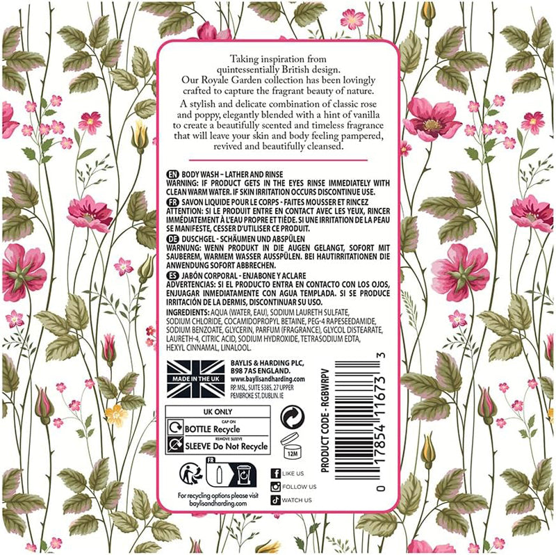 Baylis & Harding Royale Garden Rose Poppy & Vanilla Body Wash 6 x 500ml